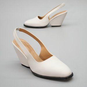 Palatines Ladies 6.5 Imago Slingback Lunar White Slip-on Wedge Heels USA - 10011